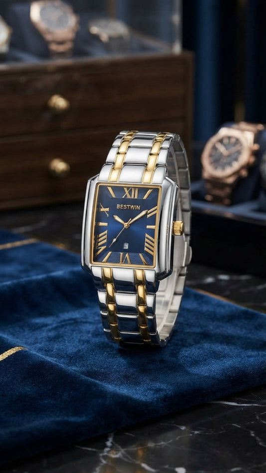 🌊 The Two-Tone Sapphire: Bestwin Blue & Gold Timepiece
