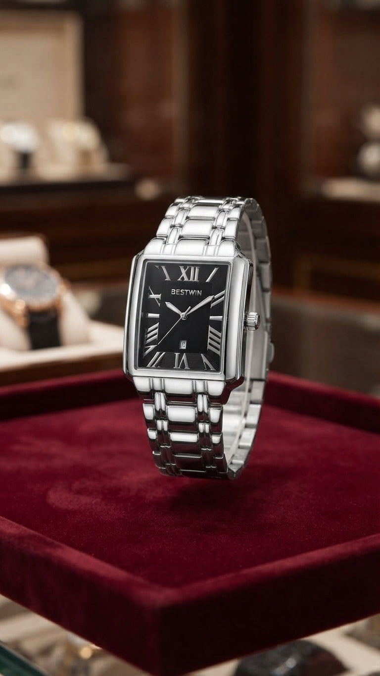 🖤 The Midnight Monolith: Bestwin Silver-Black Timepiece