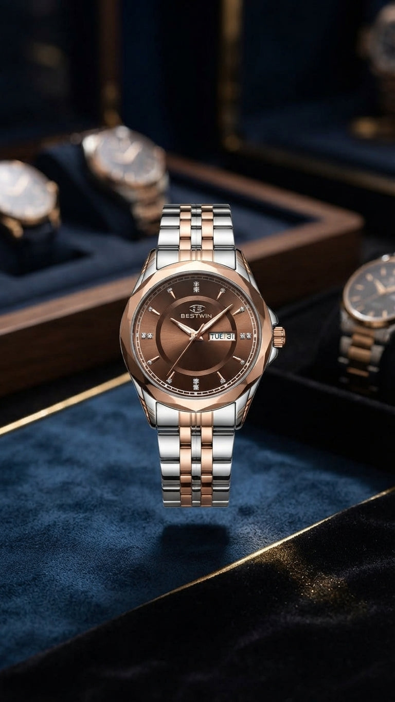 Bestwin Two-Tone Brown Crystal Timepiece