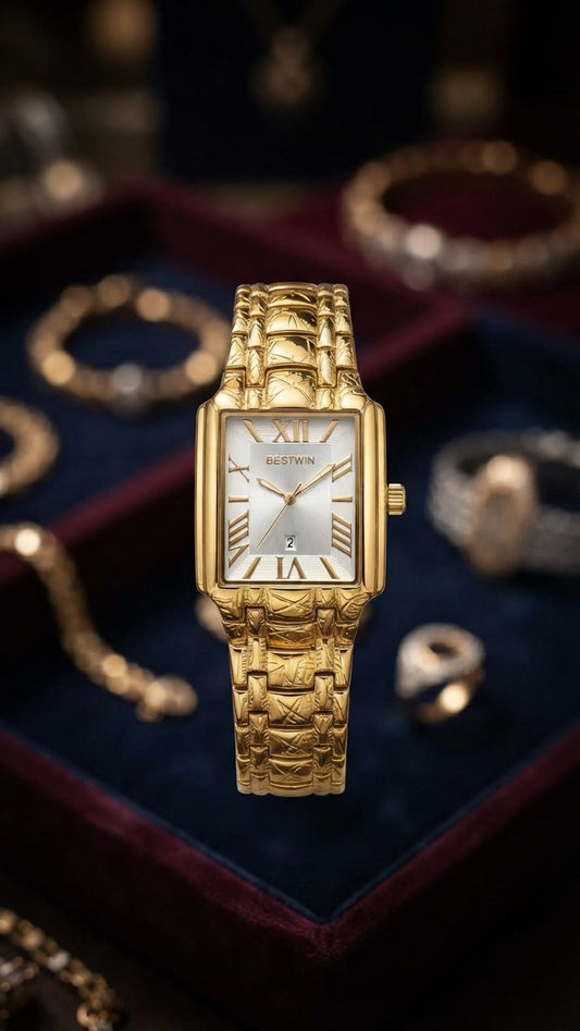 ✨ The Gilded White: Bestwin Luxury Gold Timepiece