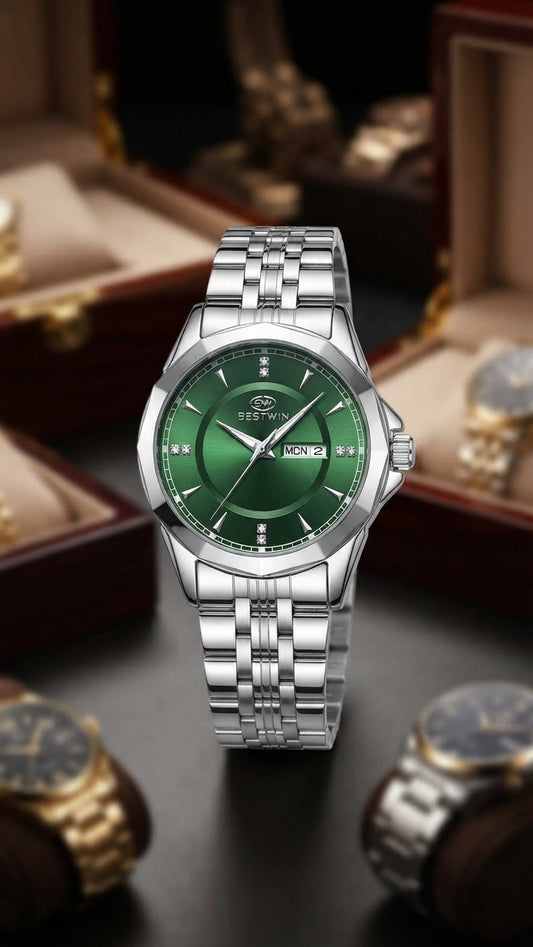 Bestwin Silver-Green Crystal Timepiece