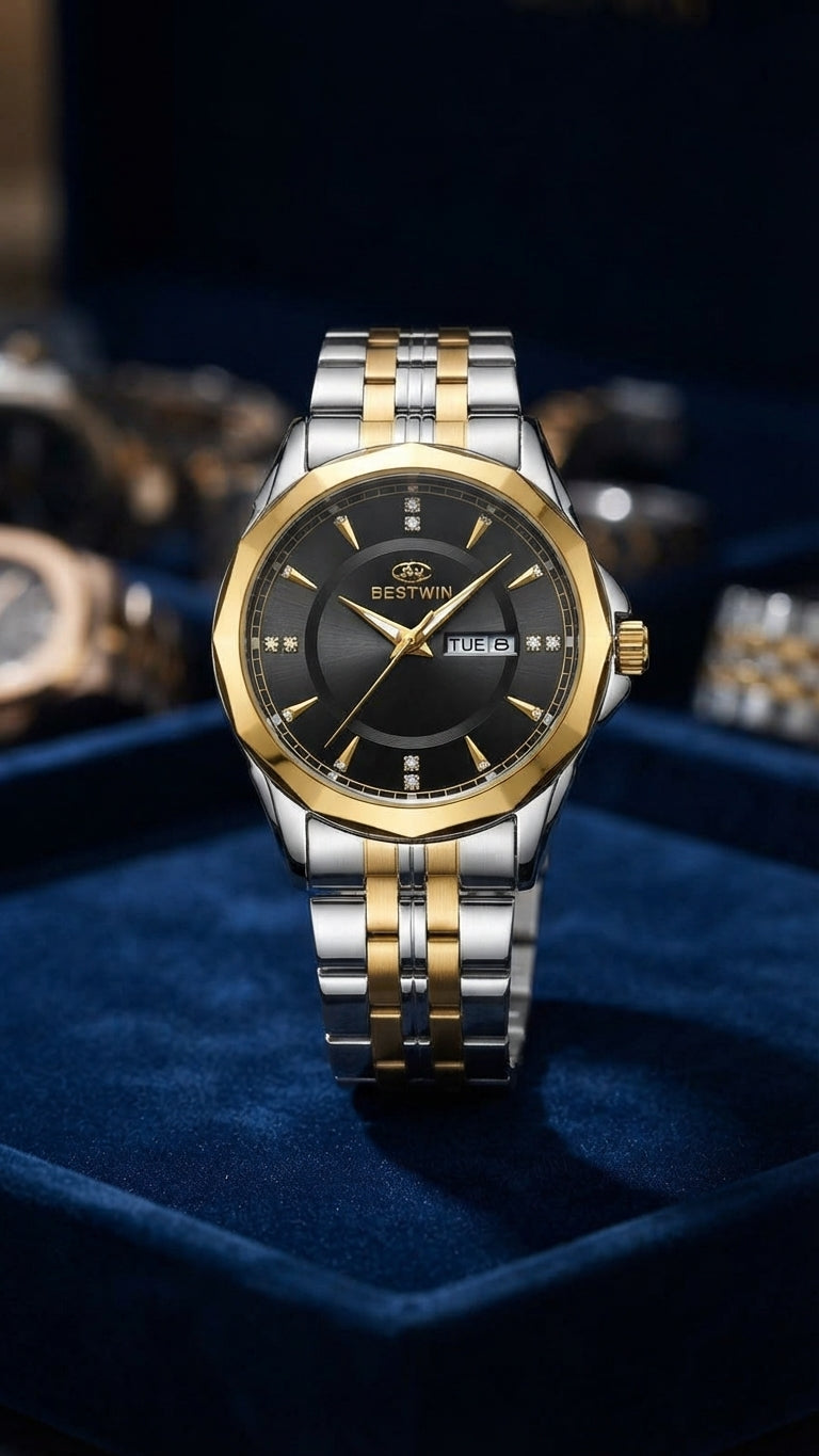 Bestwin Two-Tone Black Crystal Timepiece