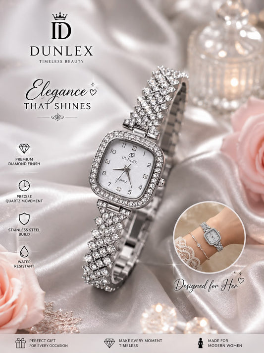 ✨ Dunlex Silver Pearl Diamond Watch
