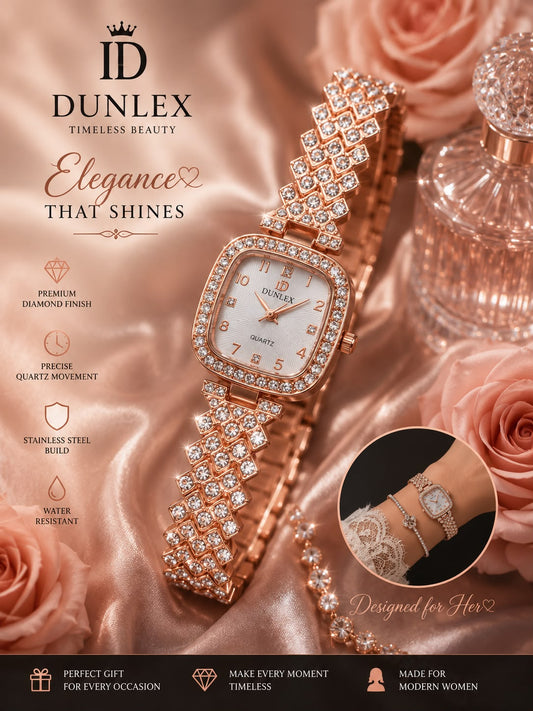 ✨ Dunlex Rose Gold Diamond Elegance Watch