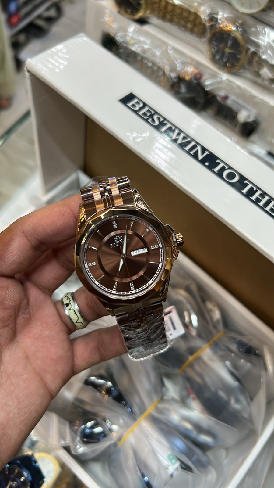 Bestwin Two-Tone Brown Crystal Timepiece