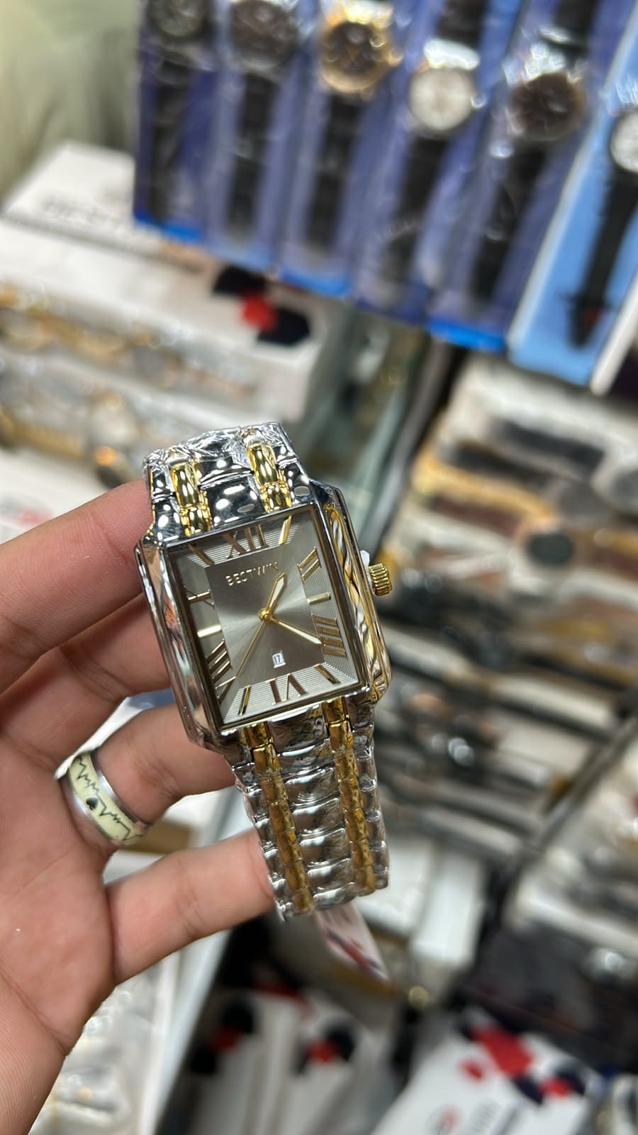 🌟 The Two-Tone Harmony: Bestwin Classic Rectangular Timepiece